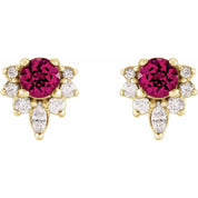 14K Yellow Natural Pink Tourmaline & 1/6 CTW Natural Diamond Earrings