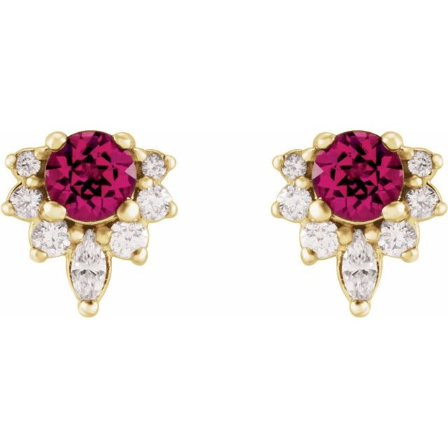 14K Yellow Natural Pink Tourmaline & 1/6 CTW Natural Diamond Earrings