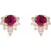 14K Rose Natural Pink Tourmaline & 1/6 CTW Natural Diamond Earrings