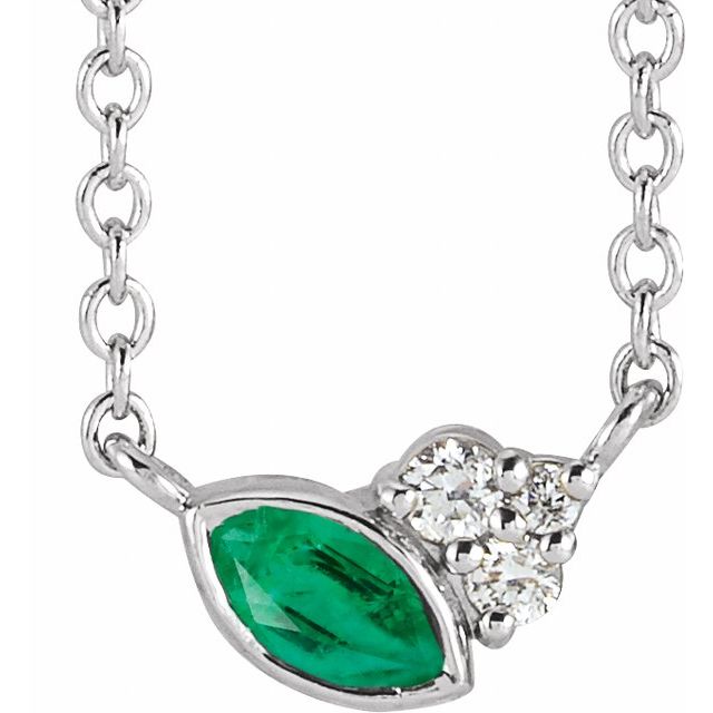 Sterling Silver Lab-Grown Emerald & .03 CTW Natural Diamond 16" Necklace