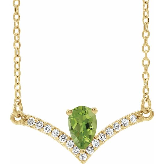 14K Yellow Natural Peridot & .06 CTW Natural Diamond 16" Necklace