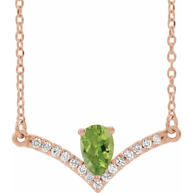 14K Rose Natural Peridot & .06 CTW Natural Diamond 16" Necklace