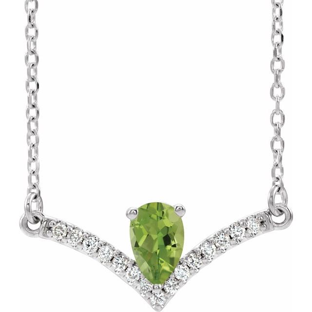 Sterling Silver Natural Peridot & .06 CTW Natural Diamond 16" Necklace