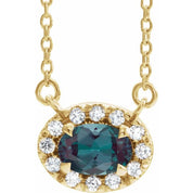 14K Yellow 5x3 mm Lab-Grown Alexandrite & .05 CTW Natural Diamond 16" Necklace