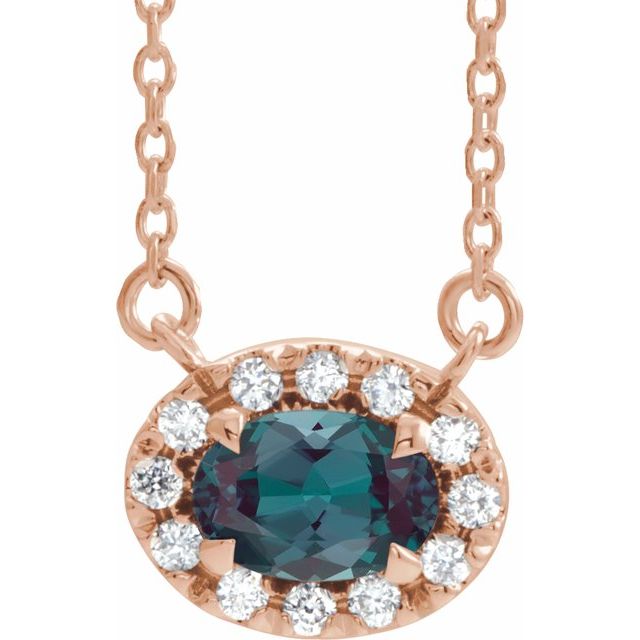 14K Rose 5x3 mm Lab-Grown Alexandrite & .05 CTW Natural Diamond 18" Necklace