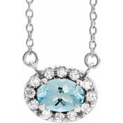 Sterling Silver 5x3 mm Natural Aquamarine & .05 CTW Natural Diamond 16" Necklace