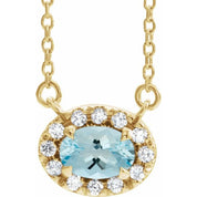 14K Yellow 5x3 mm Natural Aquamarine & .05 CTW Natural Diamond 16" Necklace