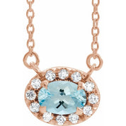 14K Rose 5x3 mm Natural Aquamarine & .05 CTW Natural Diamond 16" Necklace