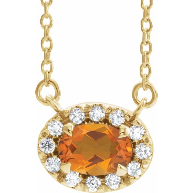14K Yellow 5x3 mm Natural Citrine & .05 CTW Natural Diamond 16" Necklace