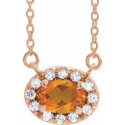 14K Rose 5x3 mm Natural Citrine & .05 CTW Natural Diamond 16" Necklace