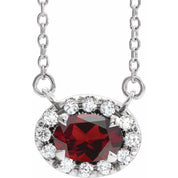 Sterling Silver 5x3 mm Natural Mozambique Garnet & .05 CTW Natural Diamond 16" Necklace