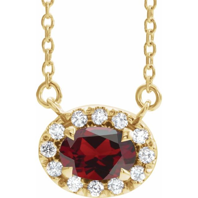 14K Yellow 5x3 mm Natural Mozambique Garnet & .05 CTW Natural Diamond 16" Necklace