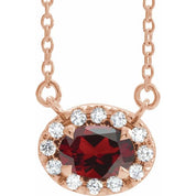 14K Rose 5x3 mm Natural Mozambique Garnet & .05 CTW Natural Diamond 18" Necklace