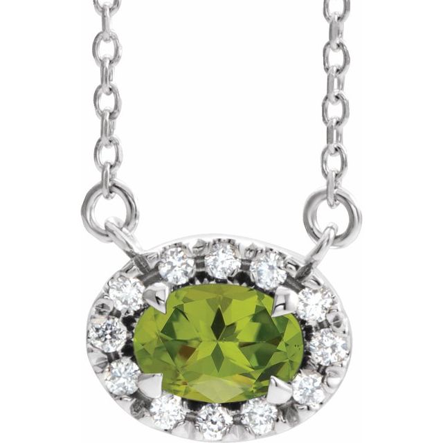 Sterling Silver 5x3 mm Natural Peridot & .05 CTW Natural Diamond 16" Necklace
