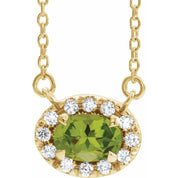 14K Yellow 5x3 mm Natural Peridot & .05 CTW Natural Diamond 18" Necklace