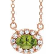 14K Rose 5x3 mm Natural Peridot & .05 CTW Natural Diamond 16" Necklace