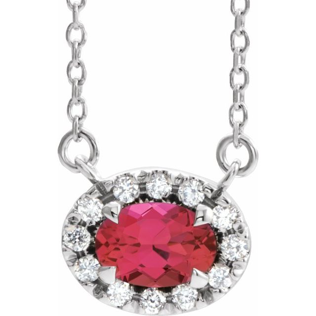 Sterling Silver 5x3 mm Lab-Grown Ruby & .05 CTW Natural Diamond 16" Necklace