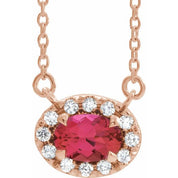14K Rose 5x3 mm Lab-Grown Ruby & .05 CTW Natural Diamond 16" Necklace