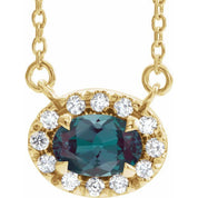 14K Yellow 6x4 mm Lab-Grown Alexandrite & 1/10 CTW Natural Diamond 16" Necklace