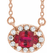 14K Rose 7x5 mm Lab-Grown Ruby & 1/6 CTW Natural Diamond 18" Necklace