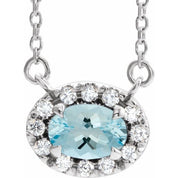Platinum 7x5 mm Natural Aquamarine & 1/6 CTW Natural Diamond 16" Necklace