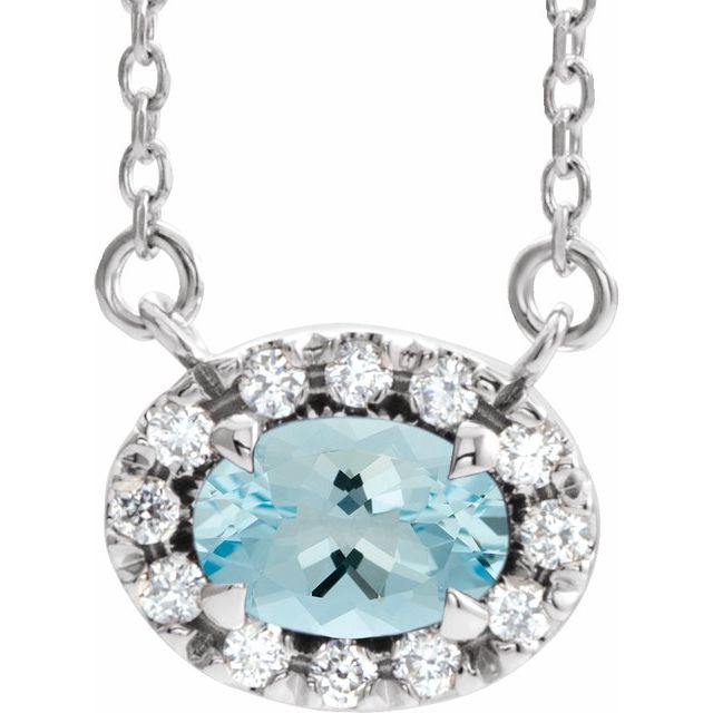 Platinum 7x5 mm Natural Aquamarine & 1/6 CTW Natural Diamond 16" Necklace