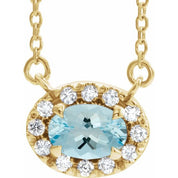 14K Yellow 7x5 mm Natural Aquamarine & 1/6 CTW Natural Diamond 16" Necklace