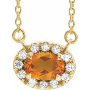14K Yellow 6x4 mm Natural Citrine & 1/10 CTW Natural Diamond 16" Necklace