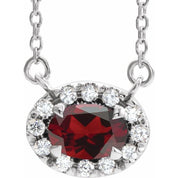 Sterling Silver 6x4 mm Natural Mozambique Garnet & 1/10 CTW Natural Diamond 18" Necklace