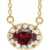 14K Yellow 7x5 mm Natural Mozambique Garnet & 1/6 CTW Natural Diamond 16" Necklace