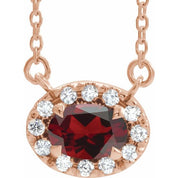 14K Rose 6x4 mm Natural Mozambique Garnet & 1/10 CTW Natural Diamond 18" Necklace
