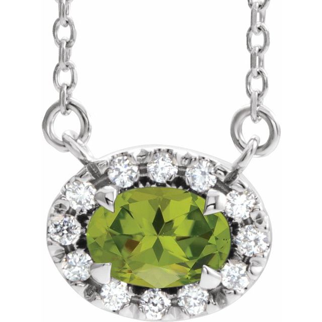 Sterling Silver 6x4 mm Natural Peridot & 1/10 CTW Natural Diamond 18" Necklace