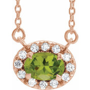 14K Rose 7x5 mm Natural Peridot & 1/6 CTW Natural Diamond 16" Necklace