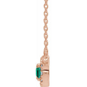 14K Rose 6x4 mm Lab-Grown Emerald & 1/10 CTW Natural Diamond 18" Necklace