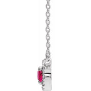 14K White 7x5 mm Natural Ruby & 1/6 CTW Natural Diamond 16" Necklace