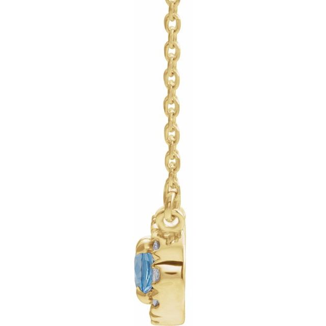 14K Yellow 7x5 mm Natural Aquamarine & 1/6 CTW Natural Diamond 16" Necklace