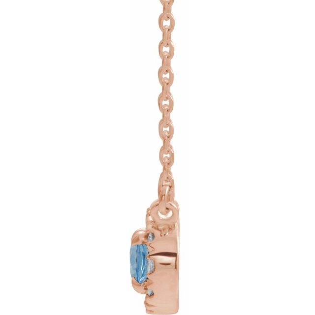 14K Rose 6x4 mm Natural Aquamarine & 1/10 CTW Natural Diamond 18" Necklace