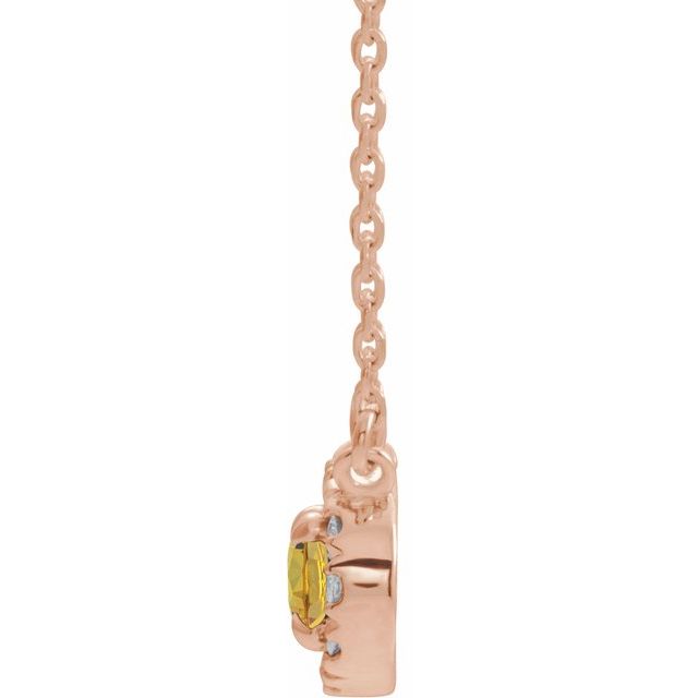 14K Rose 6x4 mm Natural Citrine & 1/10 CTW Natural Diamond 18" Necklace