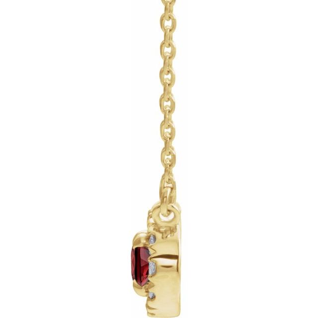 14K Yellow 7x5 mm Natural Mozambique Garnet & 1/6 CTW Natural Diamond 16" Necklace