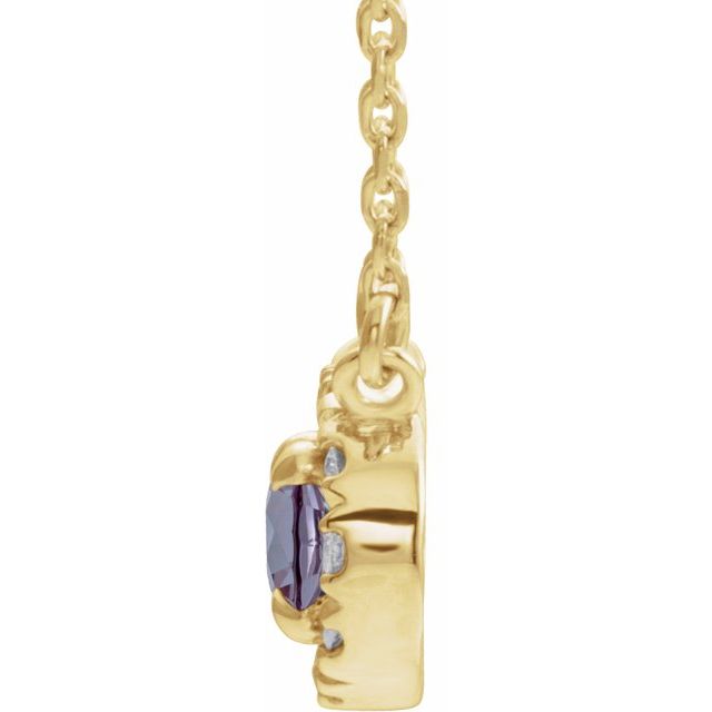 14K Yellow 5x3 mm Lab-Grown Alexandrite & .05 CTW Natural Diamond 16" Necklace