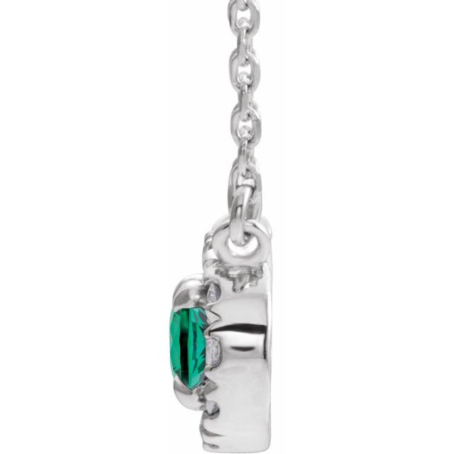 Platinum 5x3 mm Lab-Grown Emerald & .05 CTW Natural Diamond 18" Necklace
