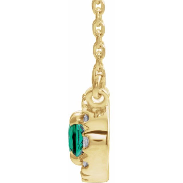 14K Yellow 5x3 mm Lab-Grown Emerald & .05 CTW Natural Diamond 18" Necklace