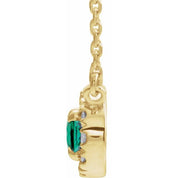 14K Yellow 5x3 mm Lab-Grown Emerald & .05 CTW Natural Diamond 16" Necklace