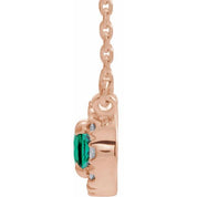 14K Rose 5x3 mm Lab-Grown Emerald & .05 CTW Natural Diamond 16" Necklace