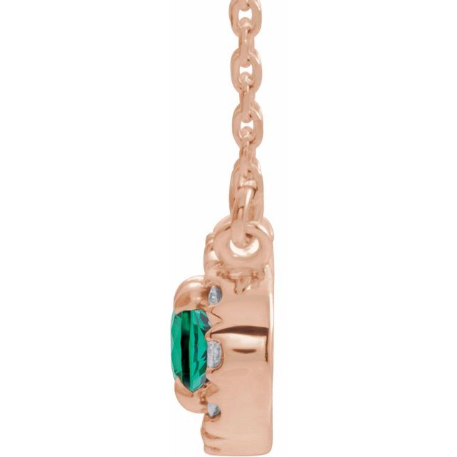 14K Rose 5x3 mm Lab-Grown Emerald & .05 CTW Natural Diamond 16" Necklace