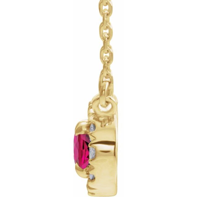 14K Yellow 5x3 mm Lab-Grown Ruby & .05 CTW Natural Diamond 18" Necklace