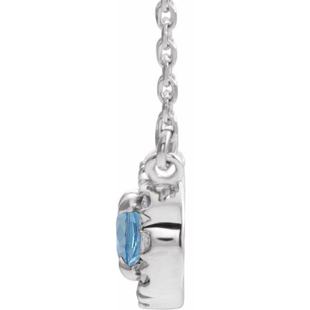 Sterling Silver 5x3 mm Natural Aquamarine & .05 CTW Natural Diamond 16" Necklace