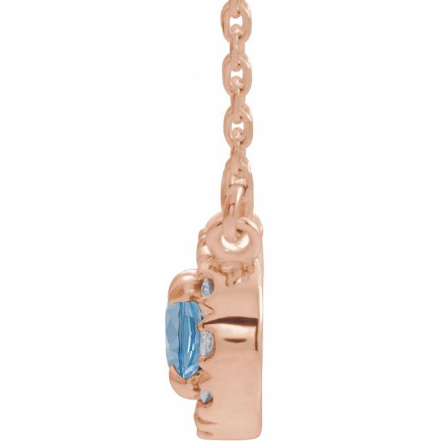14K Rose 5x3 mm Natural Aquamarine & .05 CTW Natural Diamond 16" Necklace