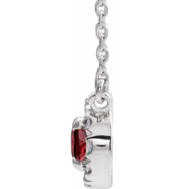 Sterling Silver 5x3 mm Natural Mozambique Garnet & .05 CTW Natural Diamond 16" Necklace