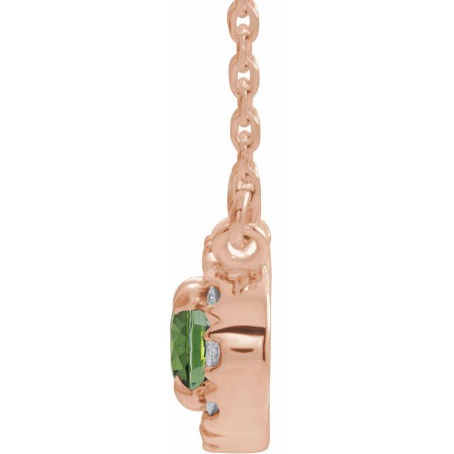 14K Rose 5x3 mm Natural Peridot & .05 CTW Natural Diamond 16" Necklace